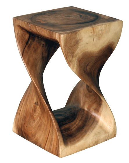 This twist stool is skillfully carved in acacia wood.