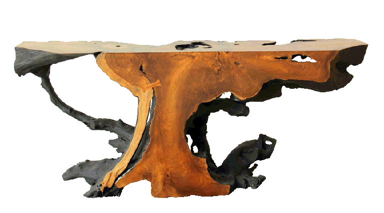 teak organic console made from reclaimed teak root