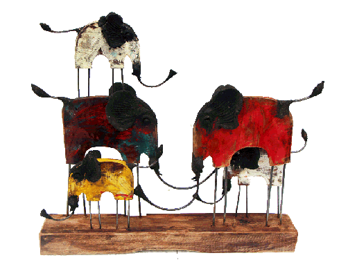 medium hand made Chin elephant family