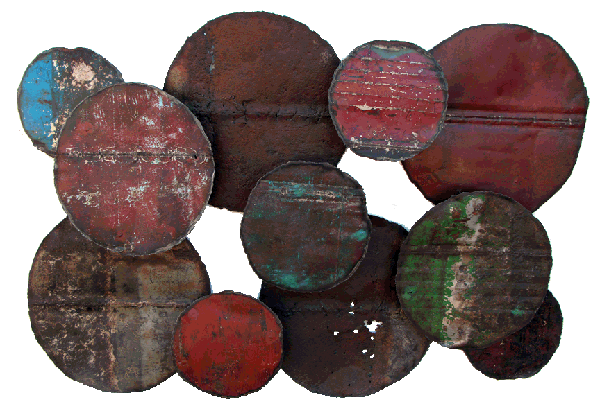 metal wall art made with recycled oil drums