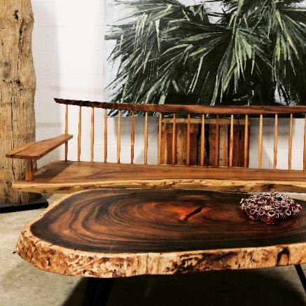 natural wood coffee table and masao bench