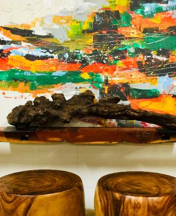 natural wood furniture and oil painting