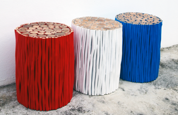 natural stick stool made with reclaimed wood